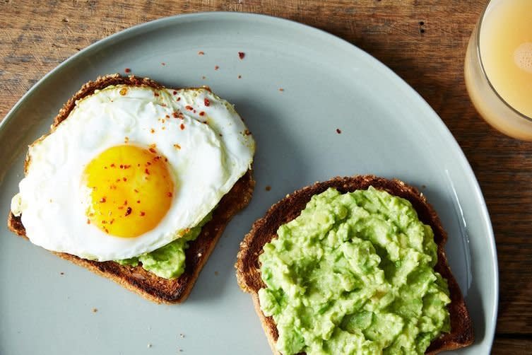 There are PRESERVED LEMONS mashed into the avocados.<BR><BR><strong>Get the <a href="http://food52.com/recipes/27425-moroccan-guacamole-toasts-with-fried-egg" target="_blank">"Moroccan Guacamole" Toasts recipe</a> with Fried Egg recipe from creamtea via Food52</strong>