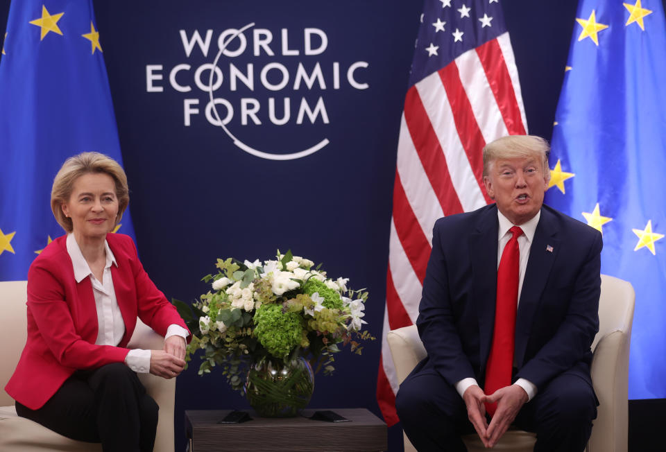 U.S. President Donald Trump speaks dutring a bilateral meeting with European Commission President Ursula von der Leyen during the 50th World Economic Forum (WEF) annual meeting in Davos, Switzerland, January 21, 2020. REUTERS/Jonathan Ernst