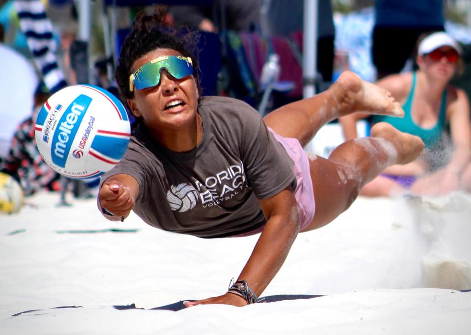 Jordan Boulware, 16, competes in a beach volleyball tournament. Boulware has verbally committed to play at the University of Southern California.