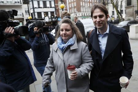 Rebecca Steinfeld and Charles Keidan (R) arrive at the Royal Courts of Justice in central London, Britain, February 21, 2017. REUTERS/Stefan Wermuth