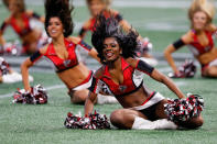 <p>Atlanta Falcons cheerleaders perform during the first half against the Minnesota Vikings at Mercedes-Benz Stadium on December 3, 2017 in Atlanta, Georgia. (Photo by Kevin C. Cox/Getty Images) </p>