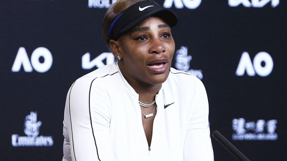 Serena Williams, pictured here in tears after losing at the Australian Open.