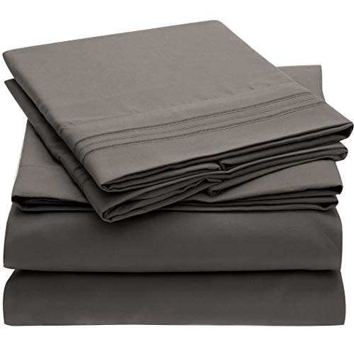 Mellanni Queen Sheet Set - Hotel Luxury 1800 Bedding Sheets & Pillowcases - Extra Soft Cooling Bed Sheets - Deep Pocket up to 16 inch Mattress - Wrinkle, Fade, Stain Resistant - 4 Piece (Queen, Gray)