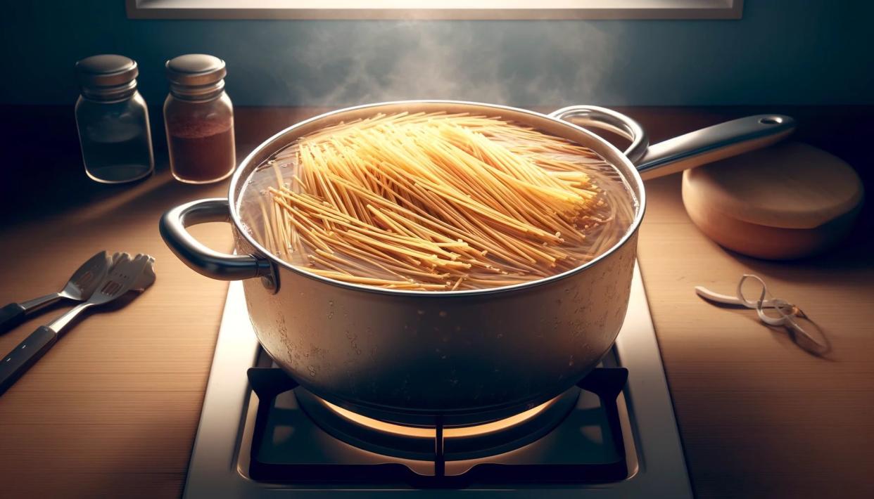 Pot of spaghetti that doesn't have enough water