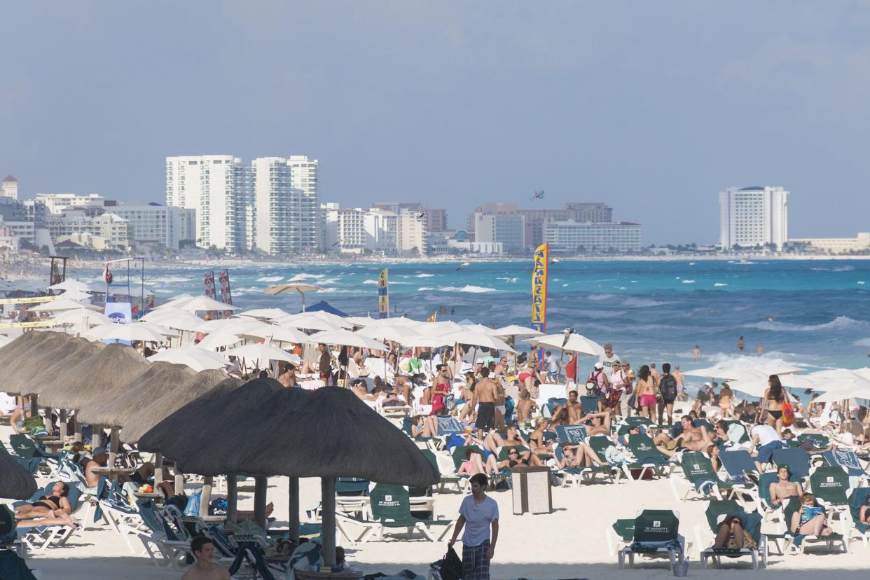 crowded beach in Cancun, Mexico