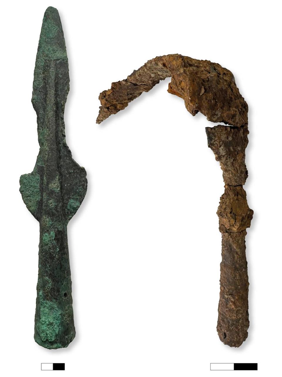 Researchers identified ancient weapons from the offerings inside the building.
