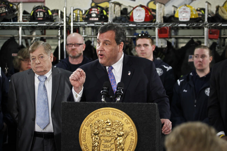KEANSBURG, NJ - FEBRUARY 04: New Jersey Gov. Chris Christie speaks during a press conference with families affected by Superstorm Sandy at a lounge in the New Point Comfort Fire Company on February 4, 2014 in Keansburg, New Jersey. Christie, whose governorship is being threatened by a scandal is facing federal investigation over use of Sandy funds. (Photo by Kena Betancur/Getty Images)