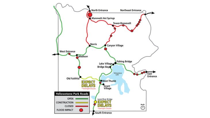 <span class="article__caption">Yellowstone road closures, as of June 22.</span> (Photo: NPS)