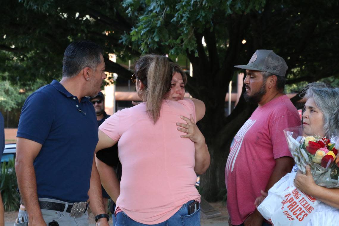 Rosa Carrasco, mother of Gabriella Navarette, who was one of three victims killed Monday in Como, was surrounded by her family and loved ones at a vigil Friday evening, July 7, addressing the shooting.