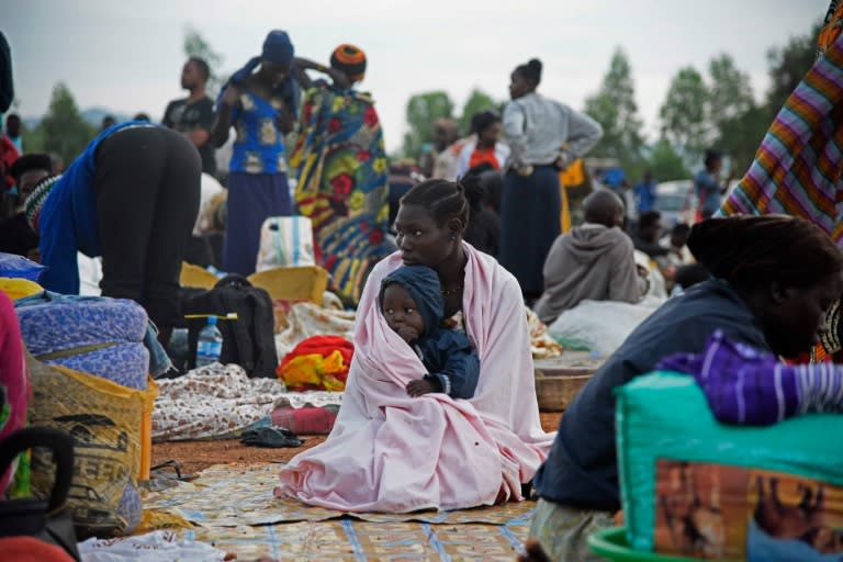 A woman and child pictured at a make-shift camp in the Amuru District of Uganda, which borders war-torn South Sudan, on July 16, 2016