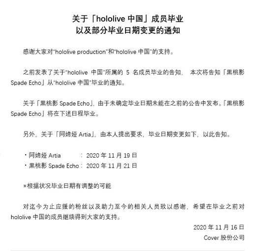 Hololive全體中國成員都將於今（2020）年結束前畢業。（圖／翻攝自Hololive）