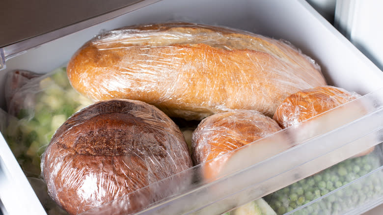 frozen bread in freezer