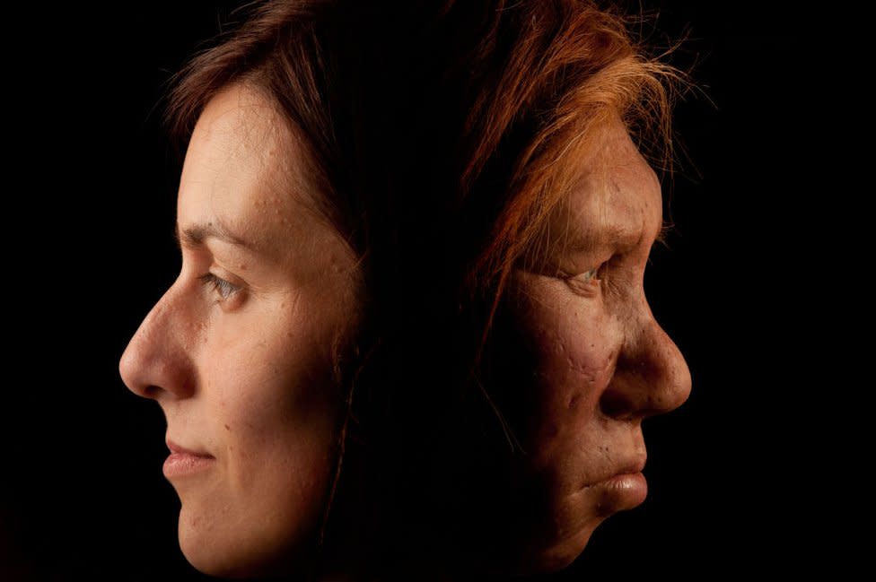 Una mujer actual y una neandertal