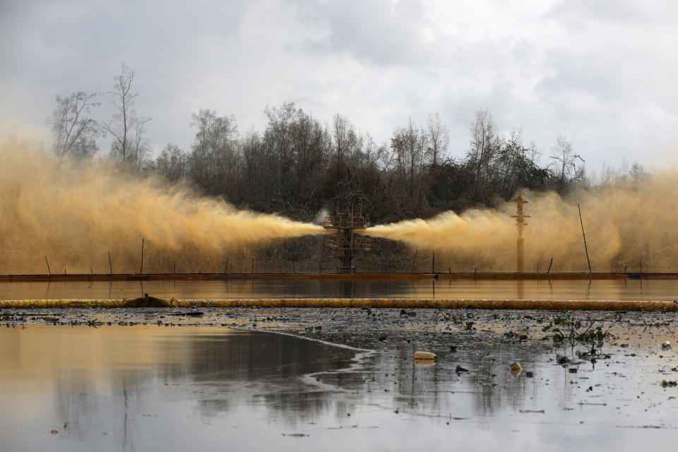 A view of an oil spill from a well head is pictured at Santa Barbara, in Nembe, Bayelsa, Nigeria, November 25, 2021. Picture taken November 25, 2021. REUTERS/Temilade Adelaja