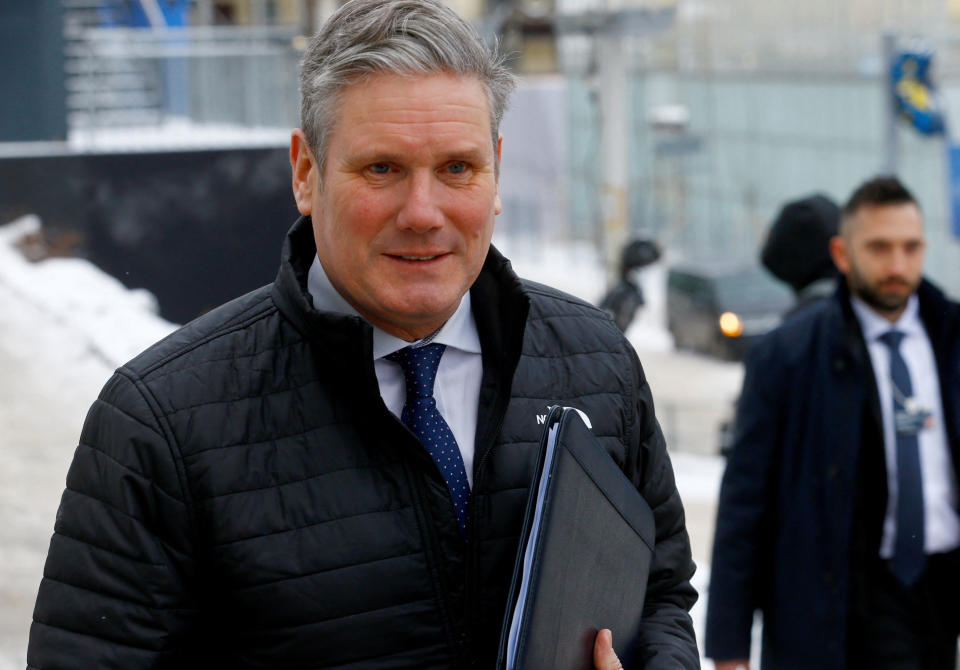 Britain's Labour leader Keir Starmer walks to a meeting during the World Economic Forum (WEF) 2023, in the Alpine resort of Davos, Switzerland, January 19, 2023. REUTERS/Arnd Wiegmann