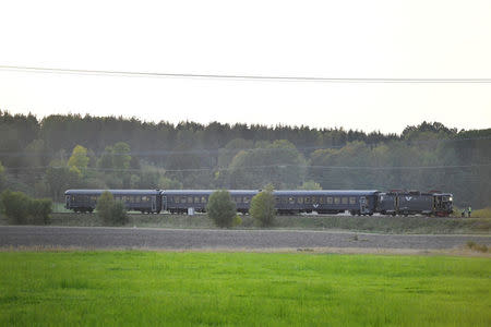 A passenger train collided with a tank and derailed, where the Swedish Military exercise Aurora 17 is taking place, near Trosa, south of Stockholm, Sweden, September 26, 2017. TT News Agency via REUTERS ATTENTION EDITORS - THIS IMAGE WAS PROVIDED BY A THIRD PARTY. SWEDEN OUT. NO COMMERCIAL OR EDITORIAL SALES IN SWEDEN. NO COMMERCIAL SALES.