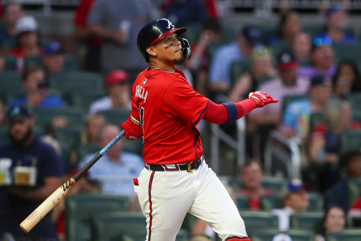 Orlando Arcia is widely available and ready to help fantasy baseball managers this weekend when the Braves head to Coors Field. (Photo by Brett Davis/Getty Images)