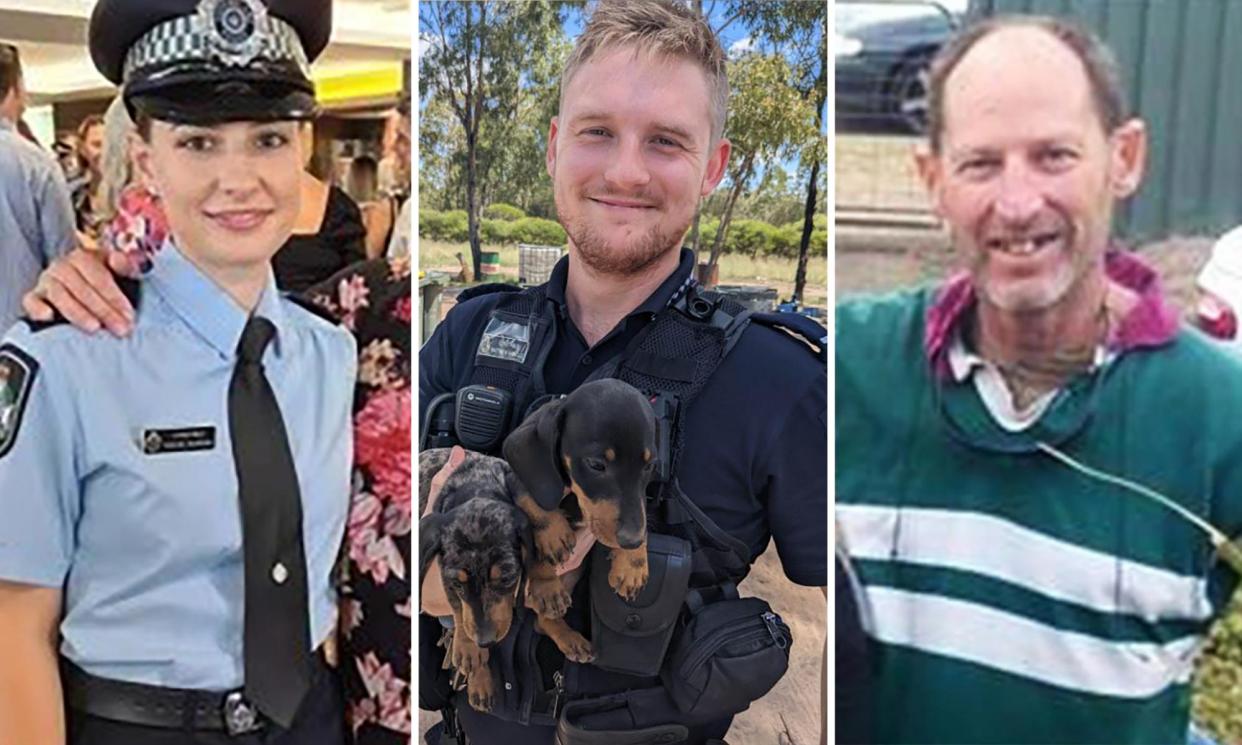 <span>Const Rachel McCrow, Const Matthew Arnold and civilian Alan Dare, who were shot and killed by Nathaniel, Gareth and Stacey Train in Wieambilla.</span><span>Composite: Queensland coroner's court</span>