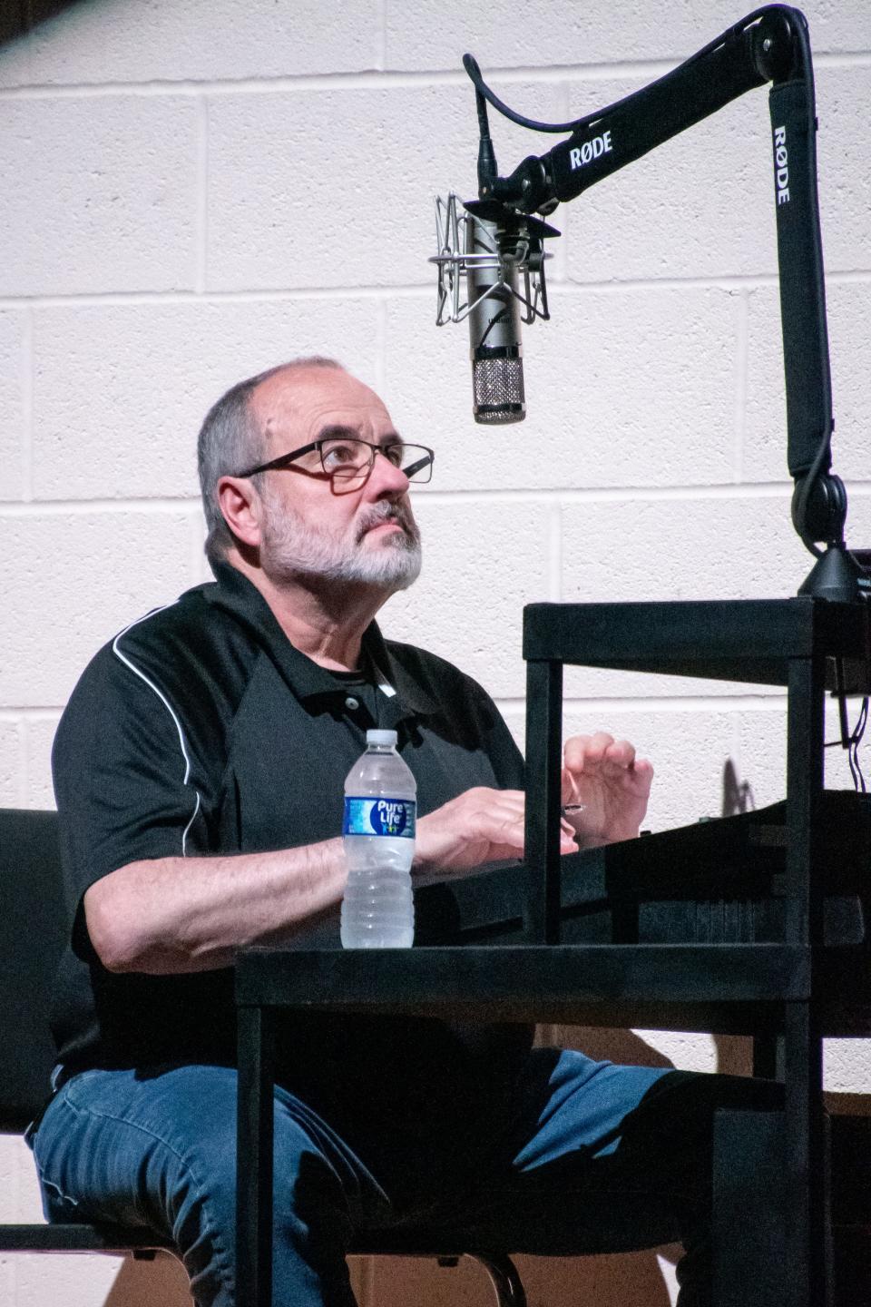 Dave Wilson plays his role of radio host during the 2024 Brook Singers cabaret, taking call-in requests and lending his voice.