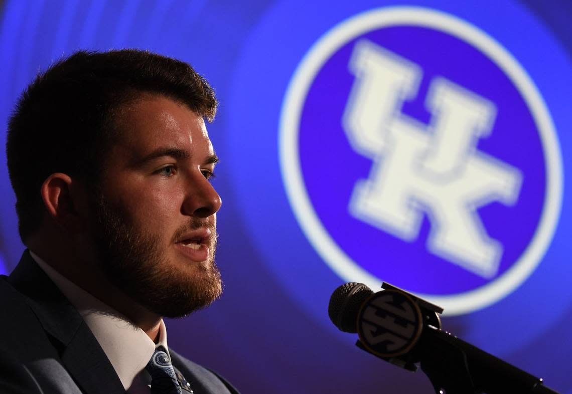 Kentucky center Eli Cox is one of 19 Wildcats who will be participating in Senior Day festivities before UK faces No. 8 Alabama on Saturday at Kroger Field. Christopher Hanewinckel/USA TODAY NETWORK