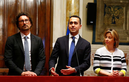 Anti-establishment 5-Star Movement leader Luigi Di Maio speaks to the media after a round of consultations with Italy's newly appointed Prime Minister Giuseppe Conte at the Lower House in Rome, Italy, May 24, 2018. REUTERS/Tony Gentile/File Photo