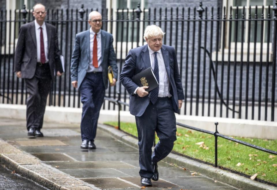 (left to right) Chief medical officer for England Chris Whitty, chief scientific adviser Sir Patrick Vallance and Prime Minister Boris Johnson leave 10 Downing Street (Richard Pohle/The Times/PA) (PA Wire)