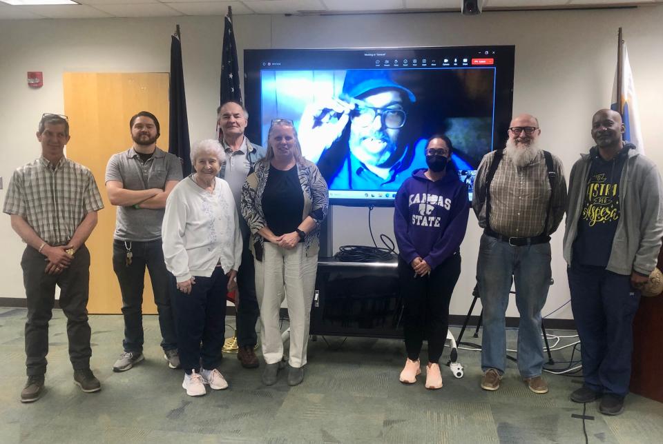 The Capital-Journal spoke late last month about the work of Topeka Neighborhood Improvement Associations with, from left, J.C. Marlow, Johnathan Smith, Nellie Hogan, Donald Fortin, Sandra Bott, Michael Bell (by Zoom), ShaMecha King Simms, Patrick DeLapp and Lazone Grays.