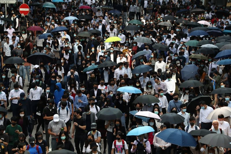 Anti-government protesters gather at the Central District in Hong Kong