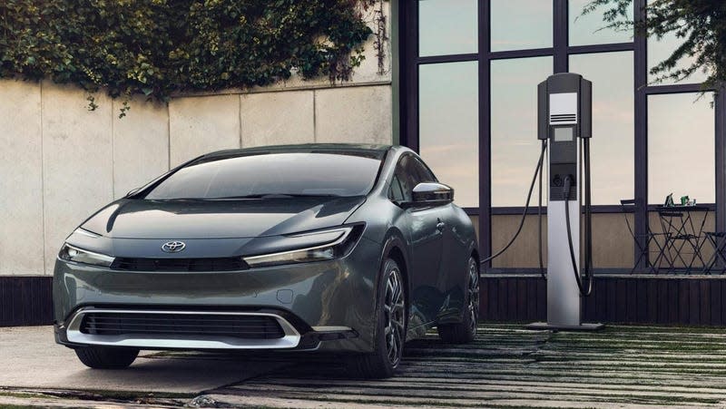 A grey 2023 Toyota Prius Prime.