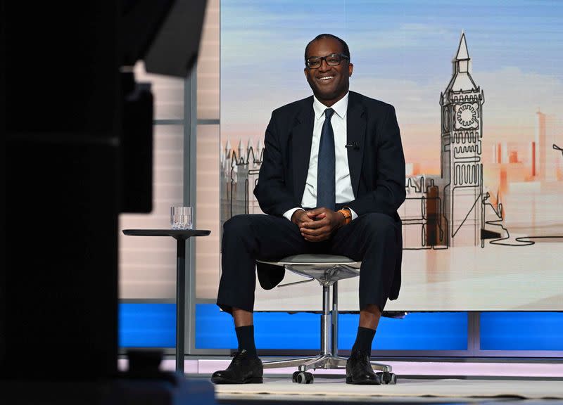 British Chancellor of the Exchequer Kwasi Kwarteng attends an interview with Laura Kuenssberg