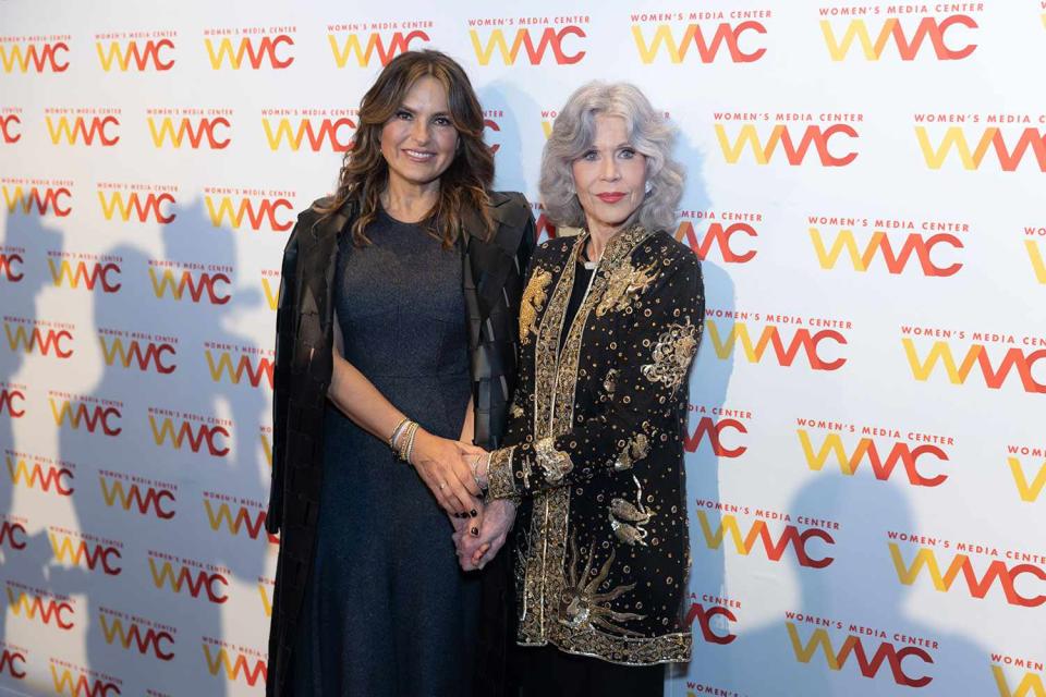 <p>Joy Malone/Getty </p> Mariska Hargitay and Jane Fonda attend The Women