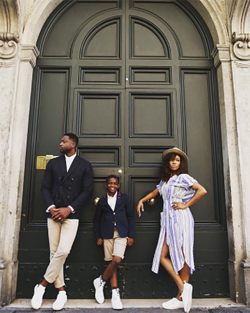 <p>Big posing by big doors is always necessary. (Photo: <a rel="nofollow noopener" href="https://www.instagram.com/p/BVc7w4uAutT/?hl=en" target="_blank" data-ylk="slk:Dwyane Wade via Instagram;elm:context_link;itc:0;sec:content-canvas" class="link ">Dwyane Wade via Instagram</a>) </p>