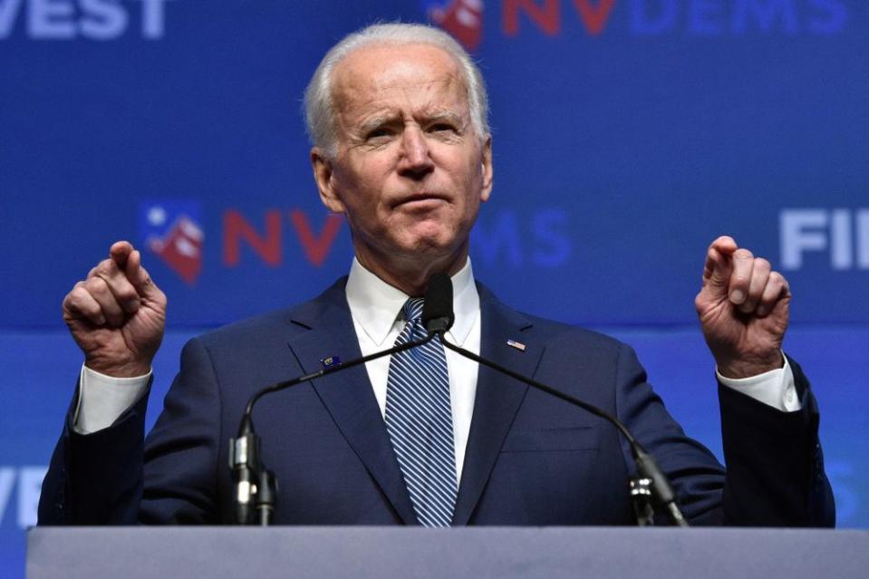 Democratic presidential candidate Joe Biden speaking in Las Vegas. | David Becker/Getty