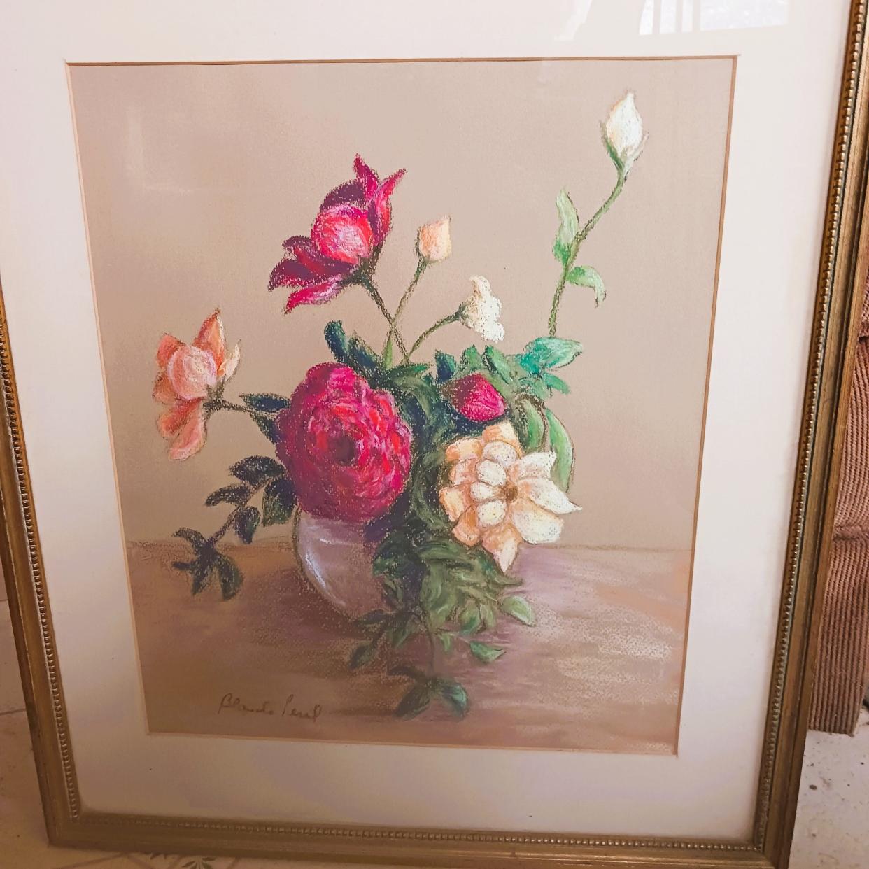 This painting of flowers done by Saralee's mother, Blanche Perel, hangs in the columnist's home, a reminder of one of the joys her often-sad mother shared.
