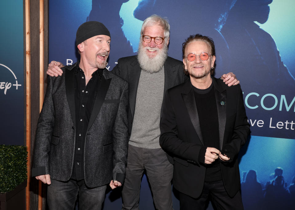 The Edge, Dave Letterman and Bono