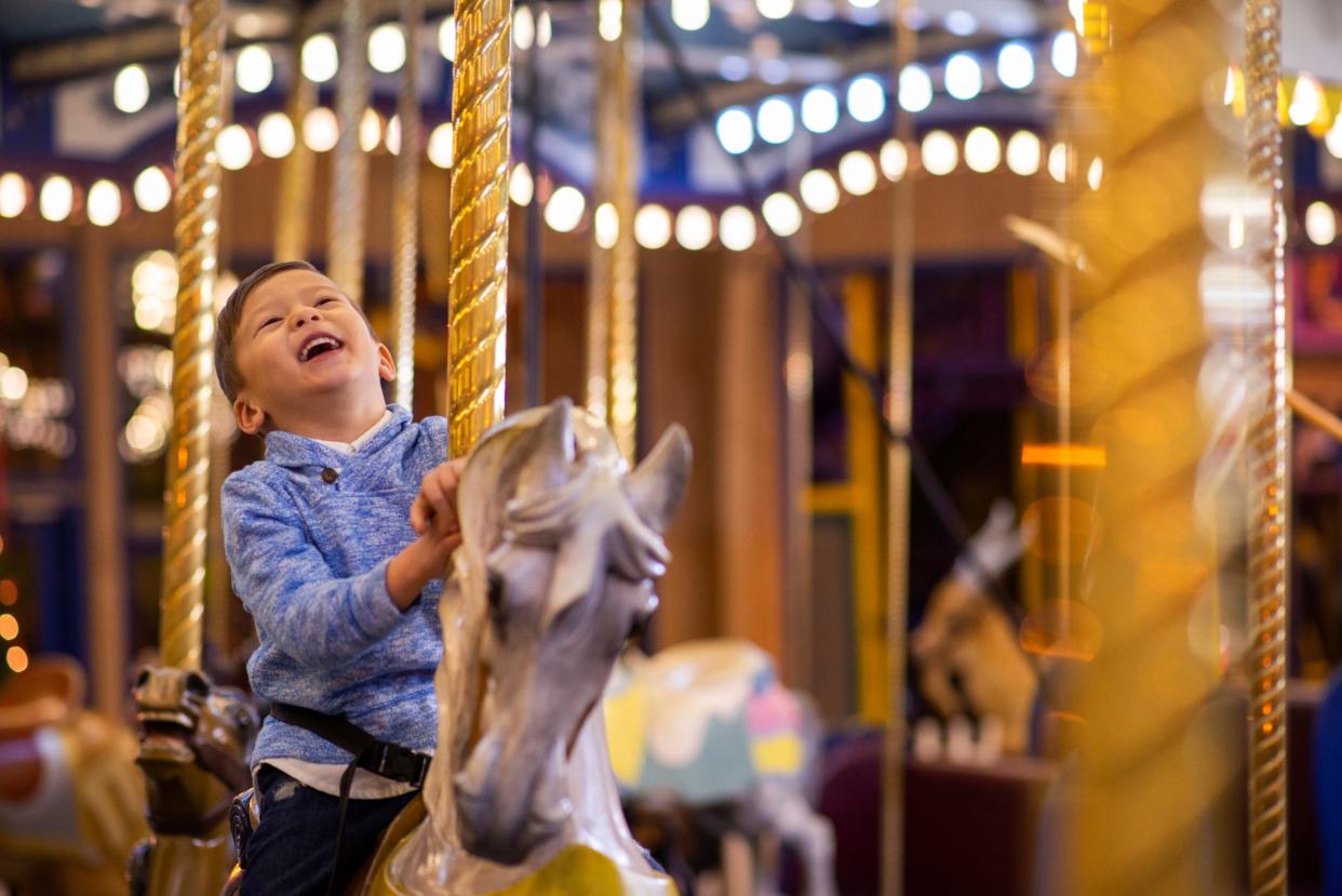 Take a ride on a fully restored 1922 carousel, one of the family-fun attractions offered at Giggleberry Fair, located at Peddler's Village in Lahaska.