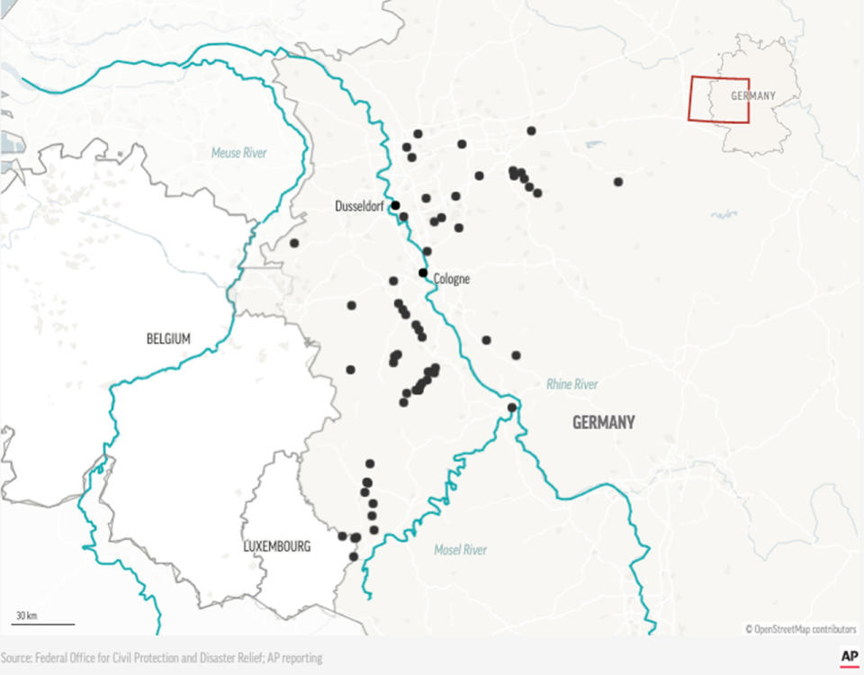 A map shows all of the areas impacted by the flooding crisis. Source: AP