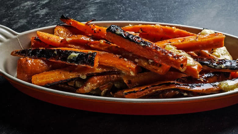 charred carrots with brie cheese