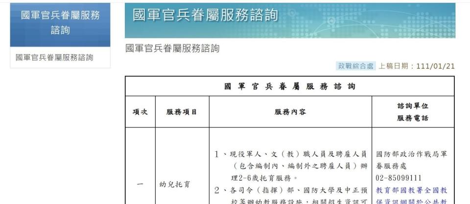 國防部政治作戰局官網提供的國軍金門地區心理衛生中心電話「0823-332090」居然是空號，該資訊上稿日期是前年1月21日。翻攝政戰局官網