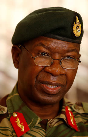 Army Commander Phillip Valerio Sibanda speaks at a news conference in Harare, Zimbabwe, December 18, 2017. REUTERS/Philimon Bulawayo