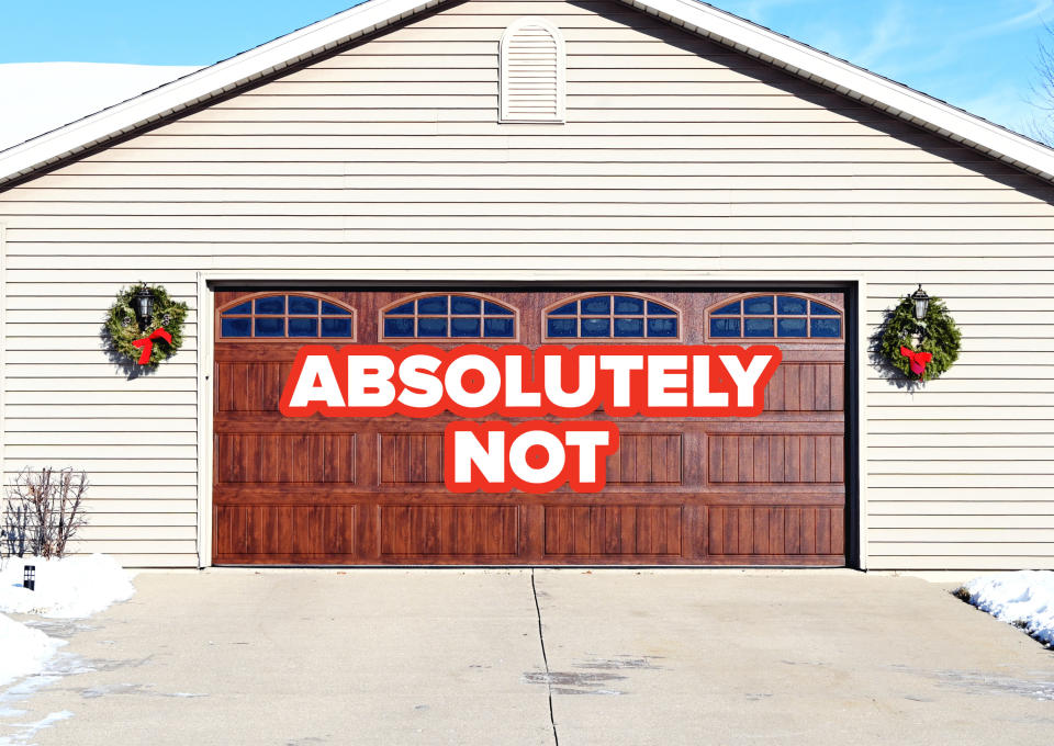 front view of a house with a different-colored garage door