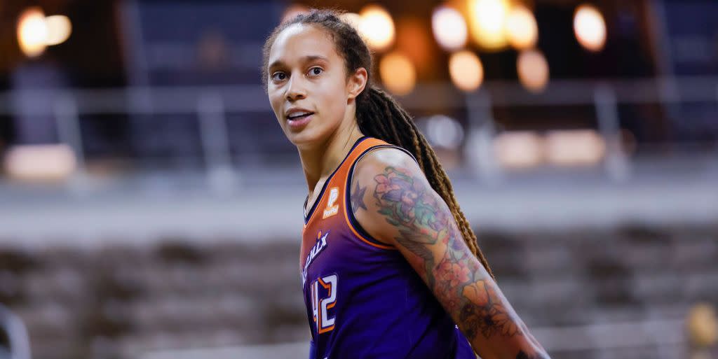 indianapolis, in   september 06 brittney griner 42 of the phoenix mercury is seen during the game against the indiana fever at indiana farmers coliseum on september 6, 2021 in indianapolis, indiana note to user user expressly acknowledges and agrees that, by downloading and or using this photograph, user is consenting to the terms and conditions of the getty images license agreementphoto by michael hickeygetty images