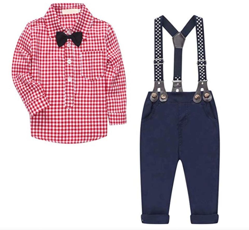 Who doesn&rsquo;t love seeing a little boy in suspenders? <a href="https://amzn.to/34sx0pJ" target="_blank" rel="noopener noreferrer">This number</a>&nbsp;will have him dashing through the holidays as the best-dressed of the bunch. Available in a variety of sizes for the younger years. <a href="https://amzn.to/34sx0pJ" target="_blank" rel="noopener noreferrer">Get it on Amazon</a>.