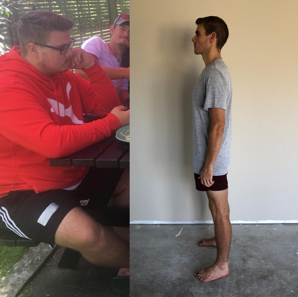 Pamment, pictured before and after weight loss, says he likes to keep his body moving. (Photo courtesy of Ben Pamment)