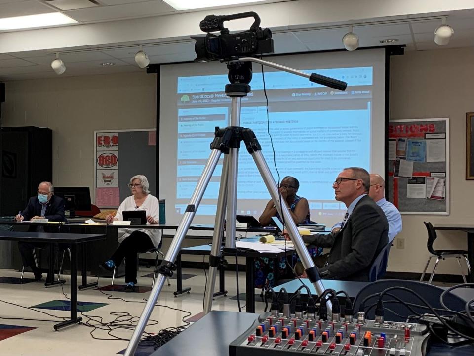 Marion City Schools Interim Superintendent Steve Mazzi (far right) was in attendance of the Monday board of education meeting where he introduced himself to the Marion community.