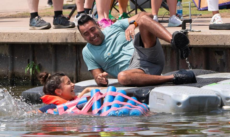 The Cardboard Regatta took place on Sunday afternoon at the Wichita Riverfest. Contestants were given 90 minutes to construct a vessel using only the items they were given: cardboard, duct tape, pool noodles and a box cutter. The contestants were then timed to see how fast they made it to the finish line. Several boats sunk quickly.