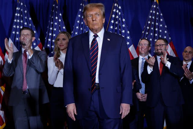 <p>Chip Somodevilla/Getty</p> Donald Trump at a New Hampshire event in January. Shortly after, he would nominate his daughter-in-law Lara Trump (behind him, on the left) to help lead the RNC