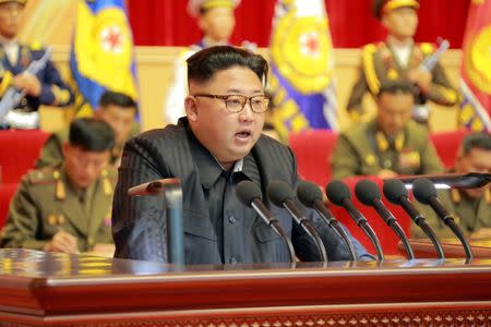 North Korean leader Kim Jong Un guides the 3rd Meeting of Activists of the Korean People's Army (KPA) in the Movement for Winning the Title of O Jung Hup-led 7th Regiment in this undated photo released by North Korea's Korean Central News Agency (KCNA) in Pyongyang on August 4, 2016. KCNA/ via REUTERS