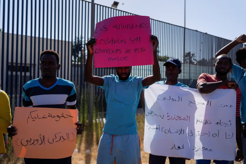 FILE PHOTO: Protests in Melilla after at least 23 migrants died trying to reach the Spanish enclave, in Melilla