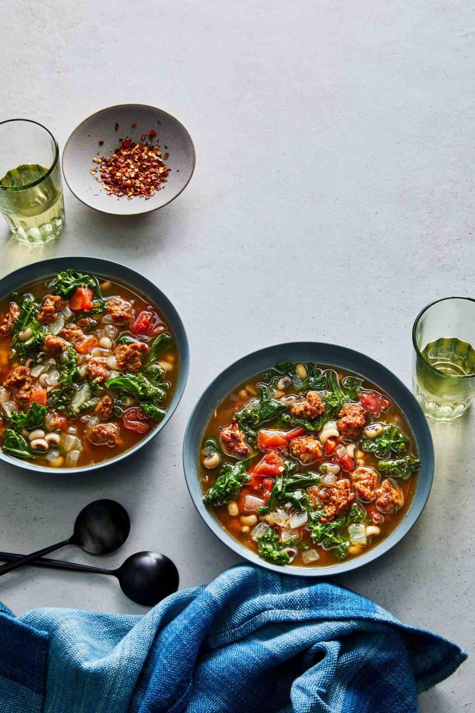 Slow-Cooker Peas-and-Greens Soup with Turkey Sausage